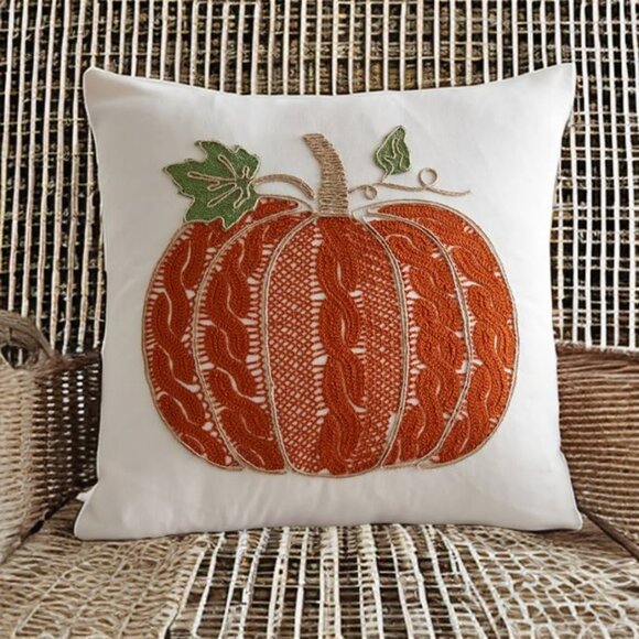 Pumpkin Pillow Cover Fall Decor Accent Thanksgiving Cottage Farmhouse Throw Case - Picture 2 of 14